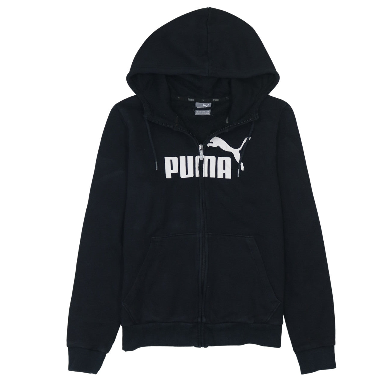 Puma Womens Black Full Zip Hoodie Size 14 Graphic Logo Sweatshirt