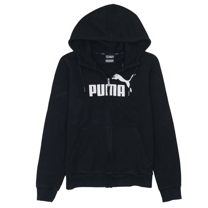 Puma Womens Black Full Zip Hoodie Size 14 Graphic Logo Sweatshirt