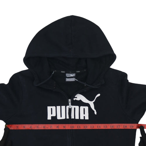 Puma Womens Black Full Zip Hoodie Size 14 Graphic Logo Sweatshirt