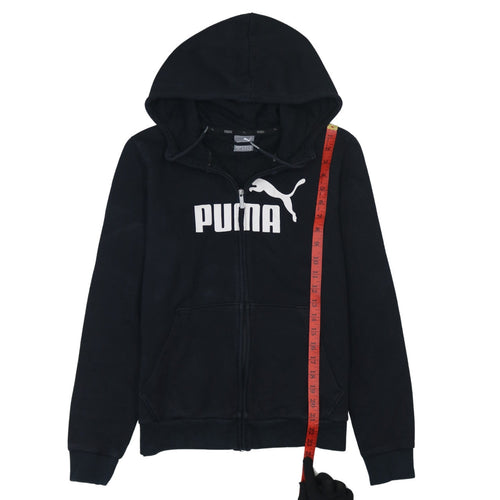 Puma Womens Black Full Zip Hoodie Size 14 Graphic Logo Sweatshirt