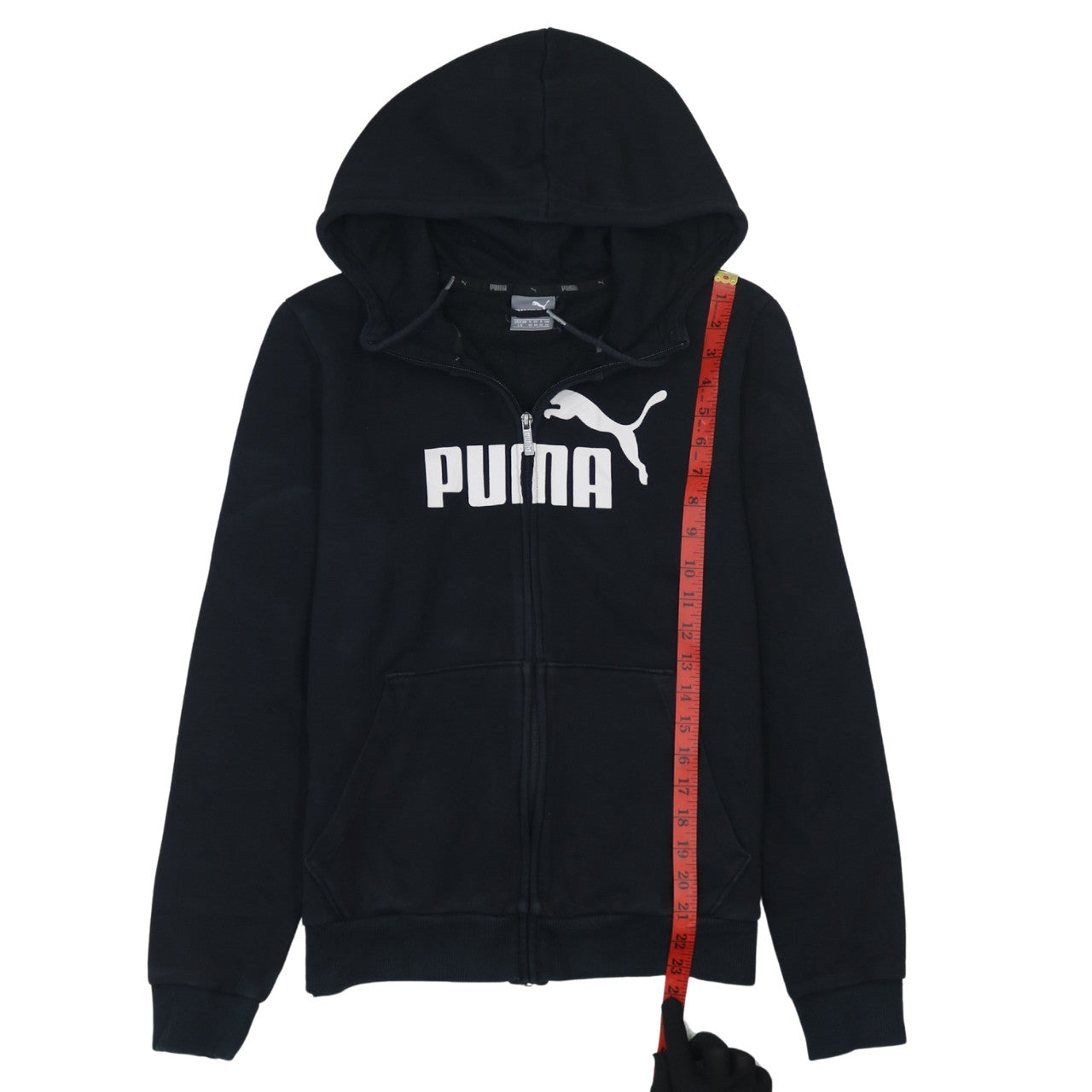 Puma Womens Black Full Zip Hoodie Size 14 Graphic Logo Sweatshirt