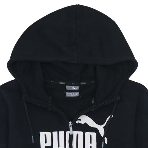 Puma Womens Black Full Zip Hoodie Size 14 Graphic Logo Sweatshirt