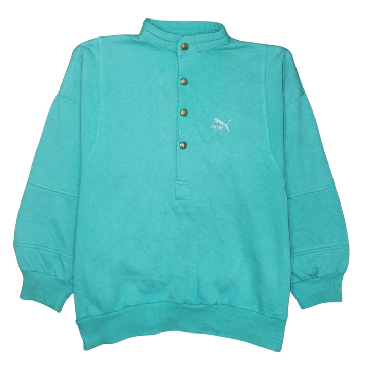 Puma Men's Green Henley Sweatshirt M Vintage Fleece Pullover