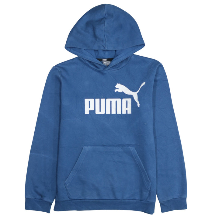 Puma Boys Blue Pullover Hoodie Size 14 Years Cotton Logo Print