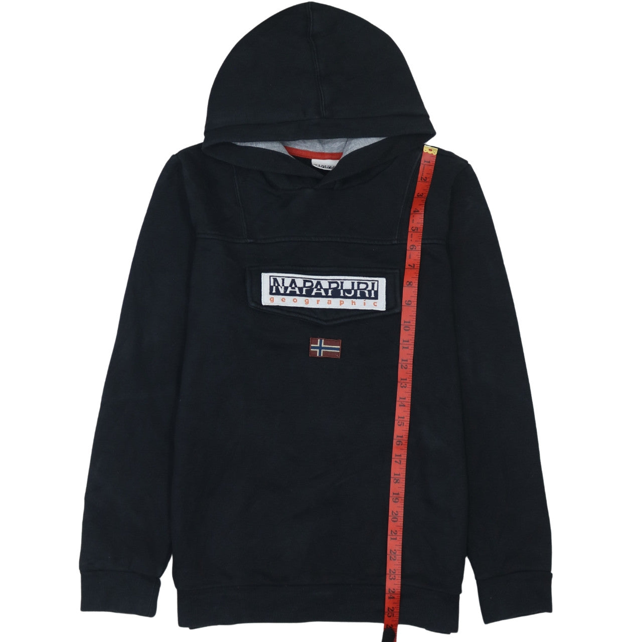 Napapijri Boys Black Hooded Pullover Hoodie Size 16 (170cm) Cotton Blend