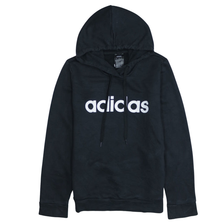 Adidas Womens Black Pullover Hoodie UK 12-14 Medium Logo Print