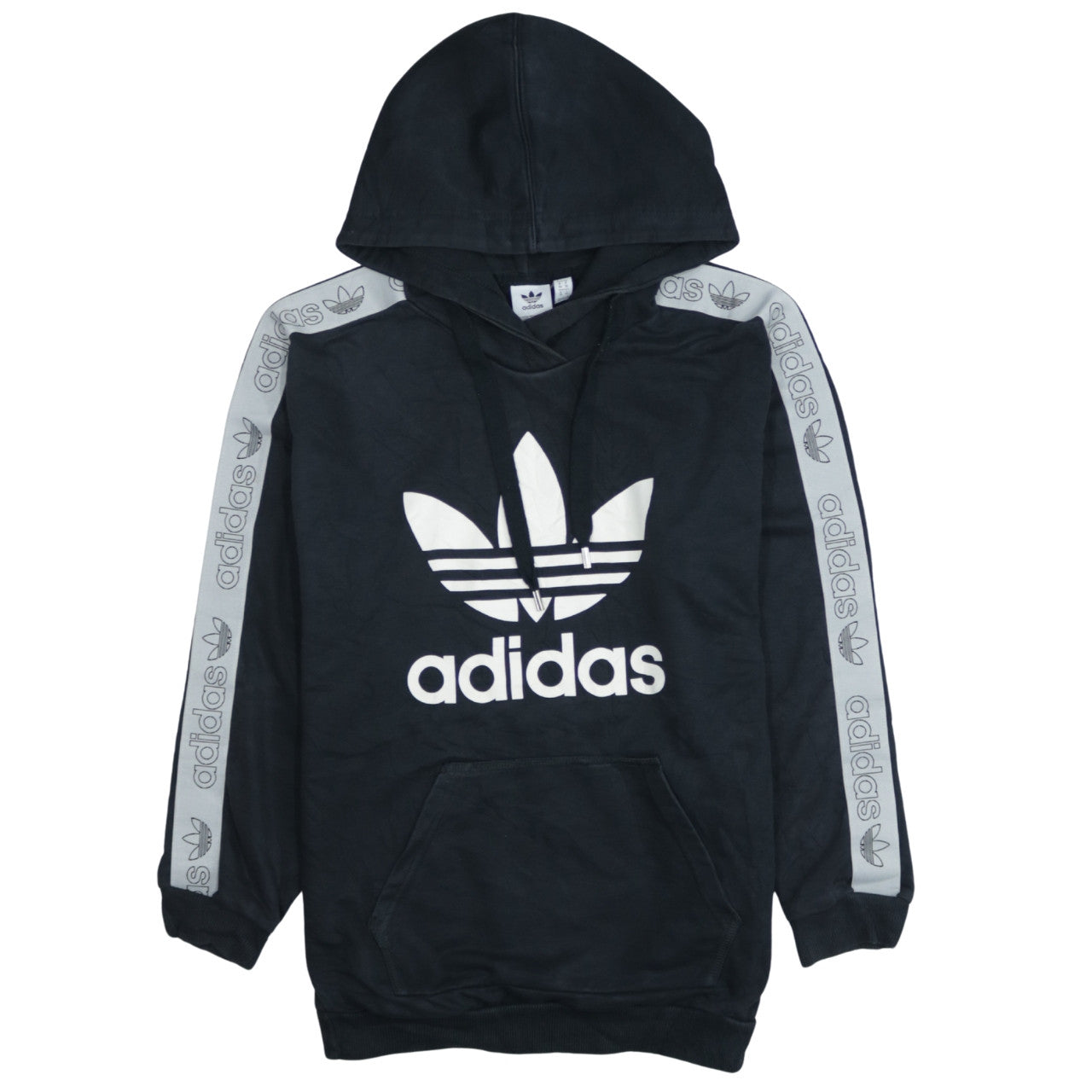 Adidas Women Black Pullover Hoodie Size 8 Logo Tape Sleeve Casual
