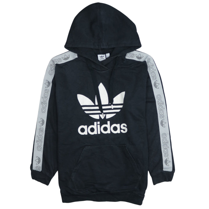 Adidas Women Black Pullover Hoodie Size 8 Logo Tape Sleeve Casual