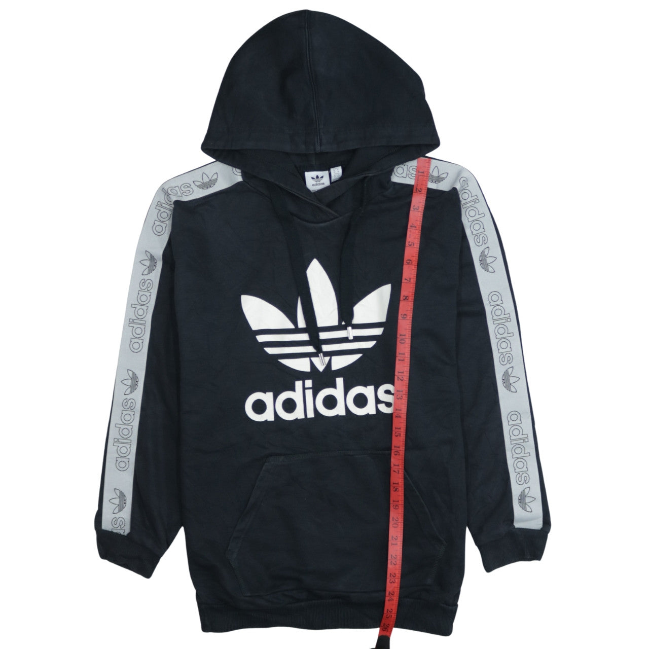 Adidas Women Black Pullover Hoodie Size 8 Logo Tape Sleeve Casual