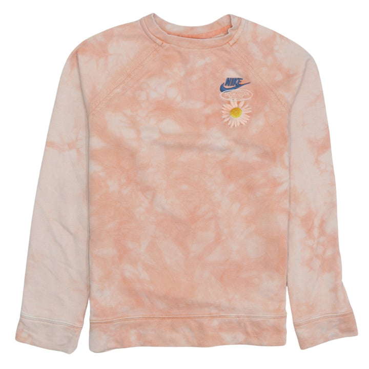 Nike Girls Peach Tie-Dye XL Sweatshirt with Daisy Embroidery