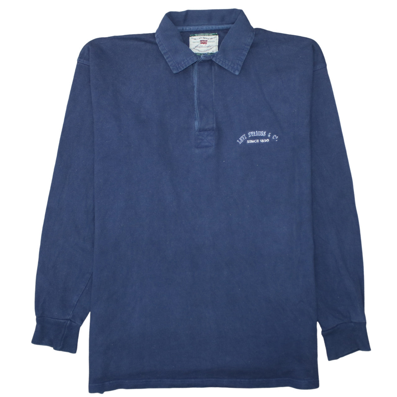 Levi's Men's Blue Long Sleeve Polo Shirt L Vintage Cotton