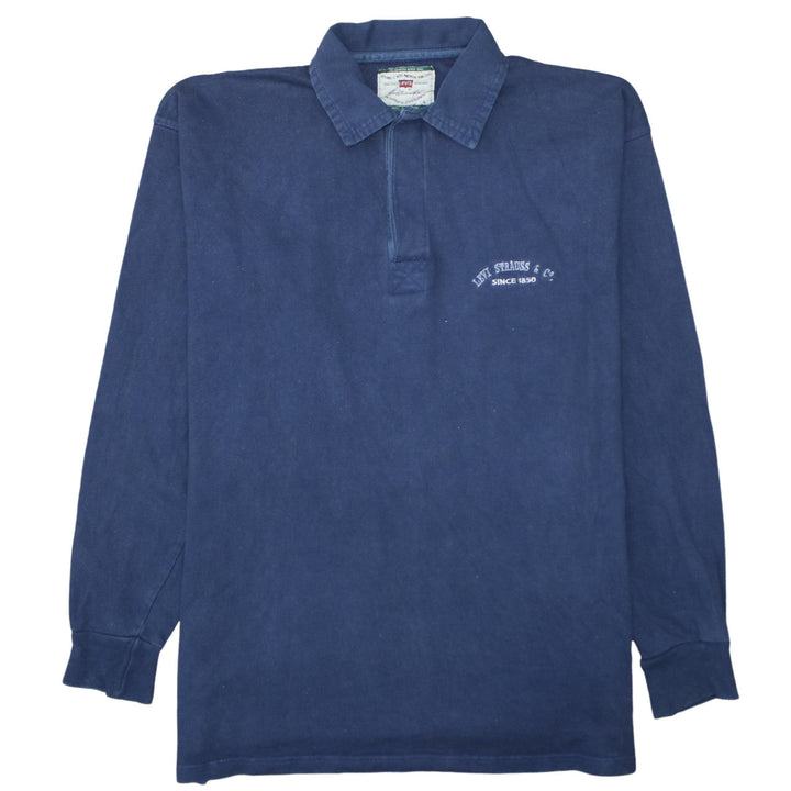 Levi's Men's Blue Long Sleeve Polo Shirt L Vintage Cotton