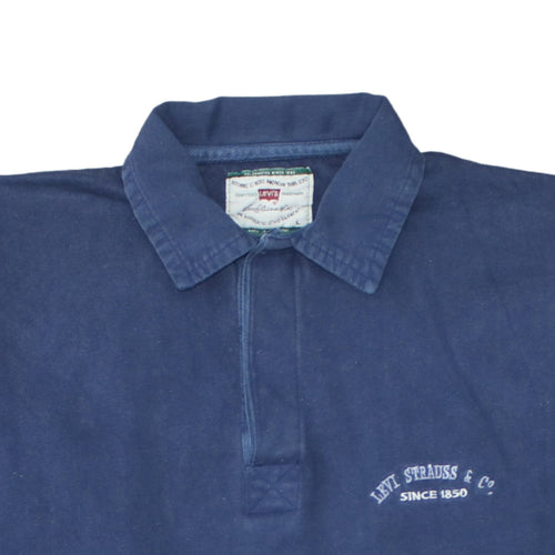 Levi's Men's Blue Long Sleeve Polo Shirt L Vintage Cotton