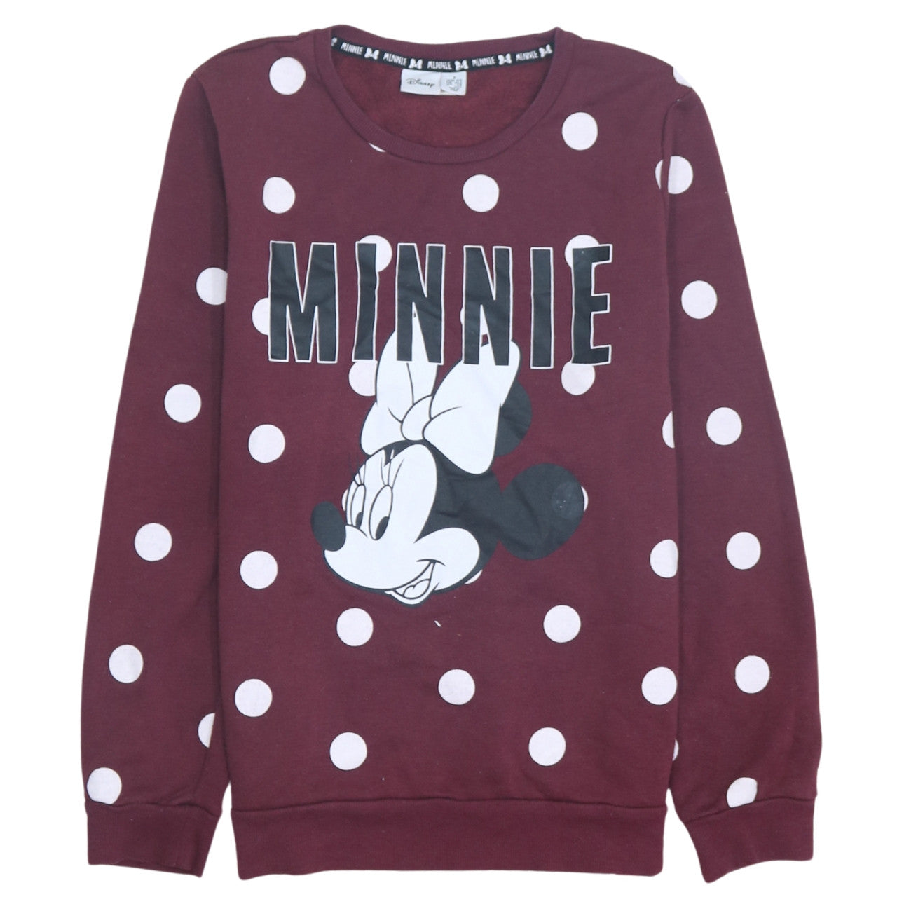 Disney Women Burgundy Minnie Mouse Polka Dot Pullover Sweatshirt Size S