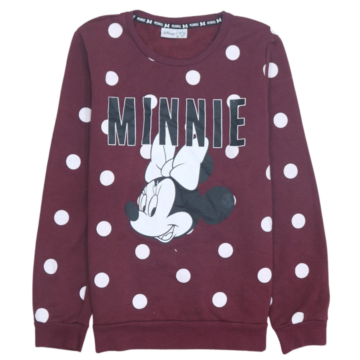 Disney Women Burgundy Minnie Mouse Polka Dot Pullover Sweatshirt Size S