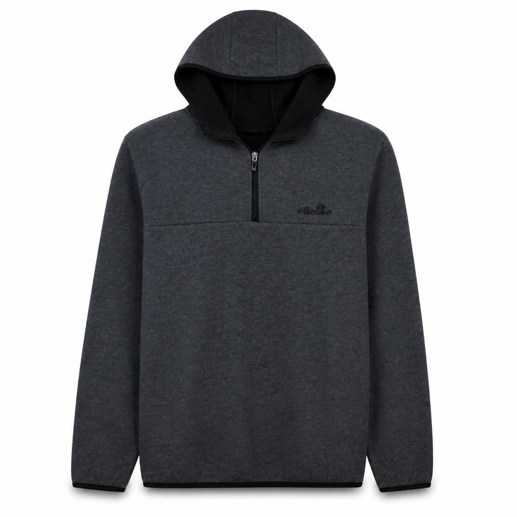 Front view of Ellesse Men's Grey 1/4 Zip Hooded Pullover Sweatshirt L