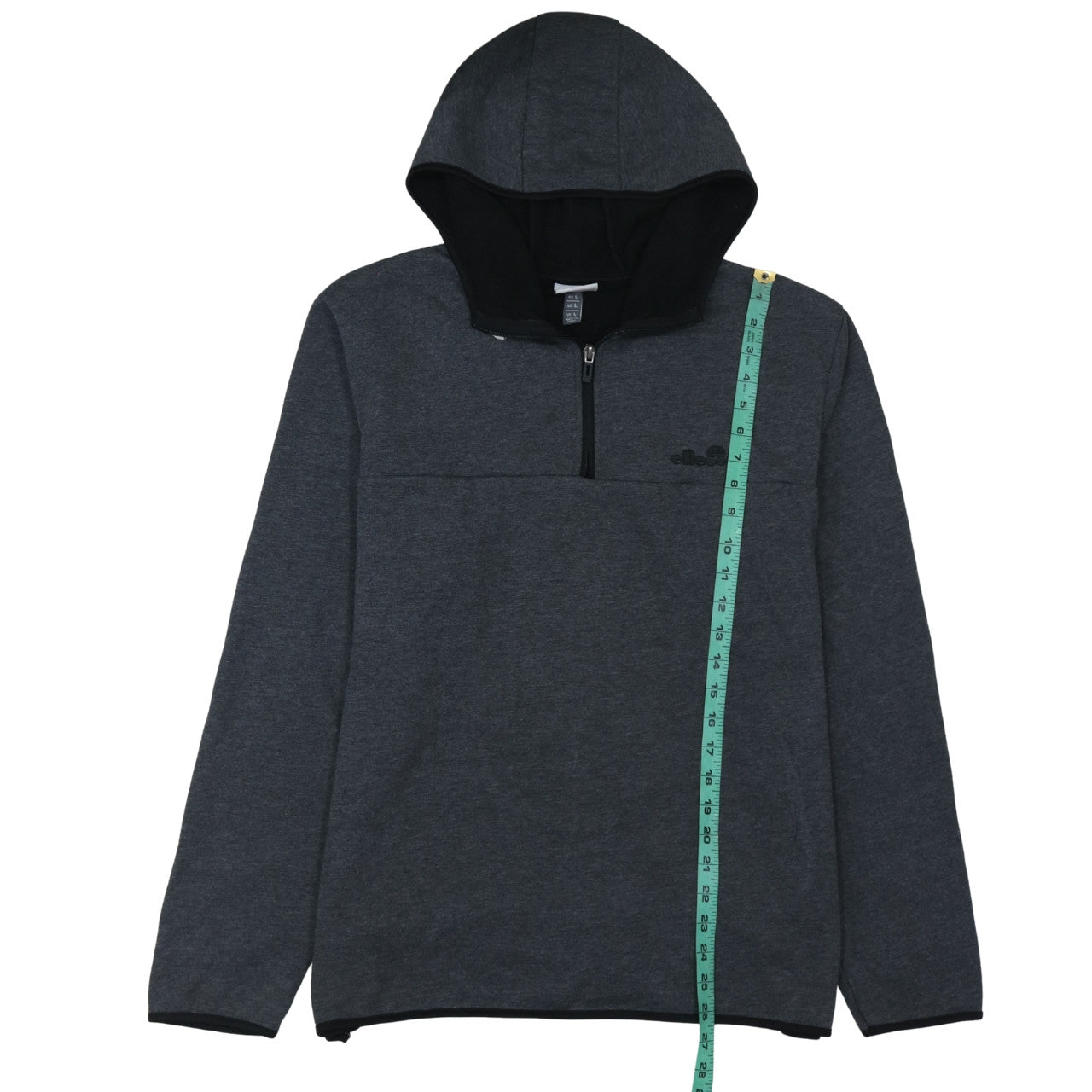 Ellesse Men's Grey 1/4 Zip Hooded Pullover Sweatshirt L