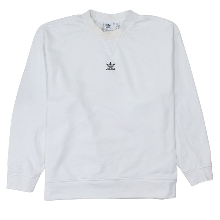 Adidas Women White Crew Neck Pullover Sweatshirt XS Cotton Logo