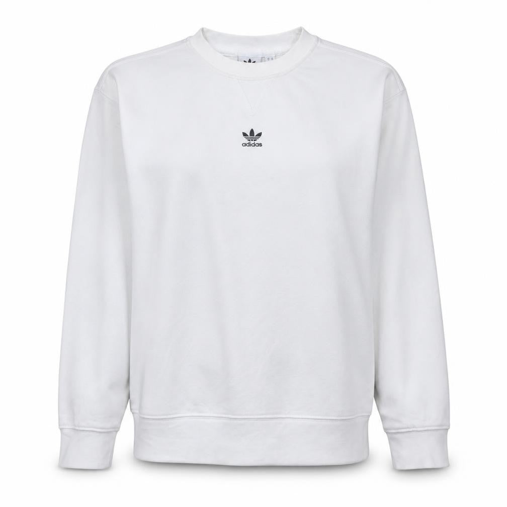 Front view of Adidas Women White Crew Neck Pullover Sweatshirt XS Cotton Logo