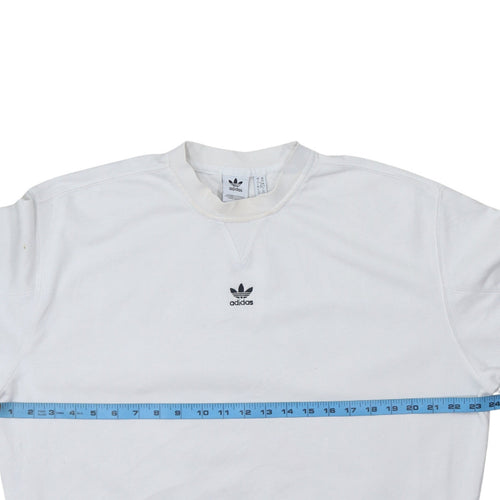 Adidas Women White Crew Neck Pullover Sweatshirt XS Cotton Logo