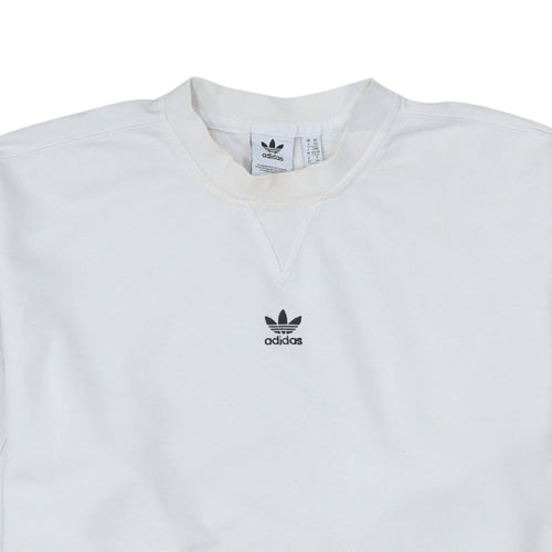 Adidas Women White Crew Neck Pullover Sweatshirt XS Cotton Logo