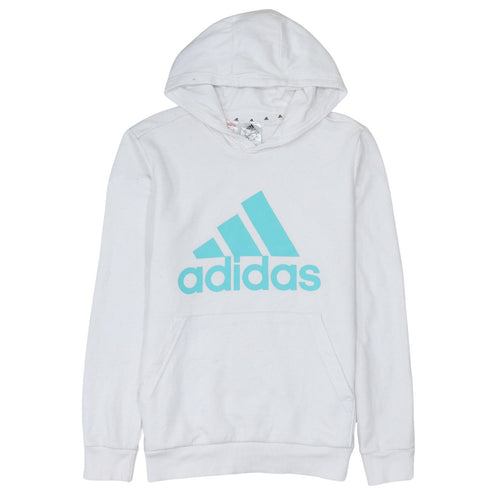 Adidas Boys White Hooded Pullover Hoodie 13-14 Years Cotton Blend