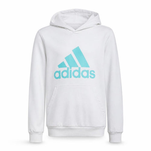 Adidas Boys White Hooded Pullover Hoodie 13-14 Years Cotton Blend