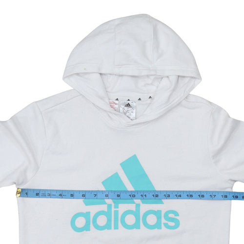Adidas Boys White Hooded Pullover Hoodie 13-14 Years Cotton Blend