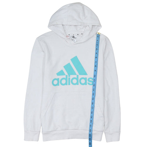 Adidas Boys White Hooded Pullover Hoodie 13-14 Years Cotton Blend