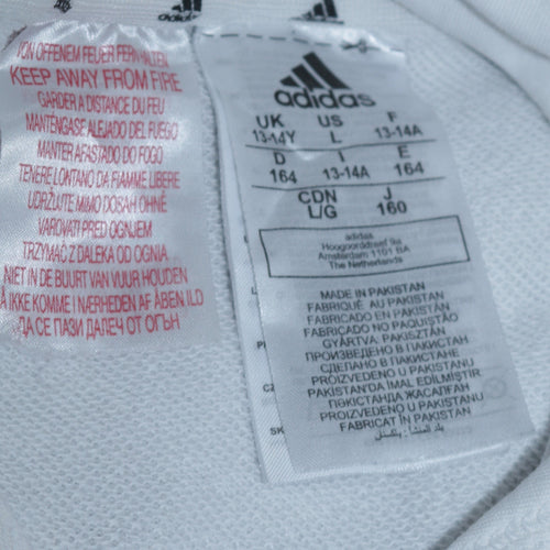 Adidas Boys White Hooded Pullover Hoodie 13-14 Years Cotton Blend