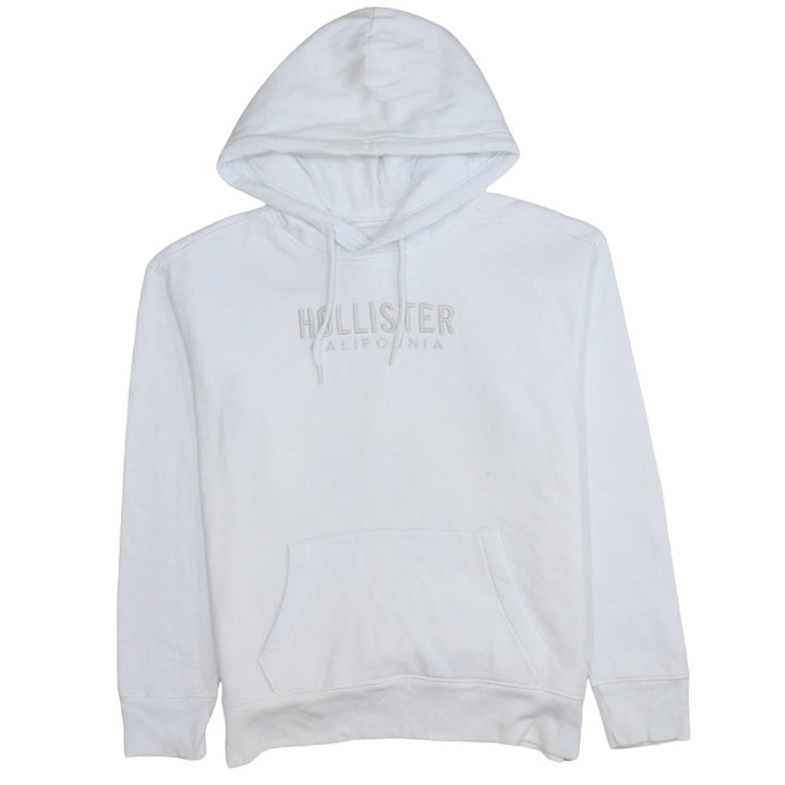 Hollister Mens White Pullover Hoodie Size S Logo Fleece Sweatshirt