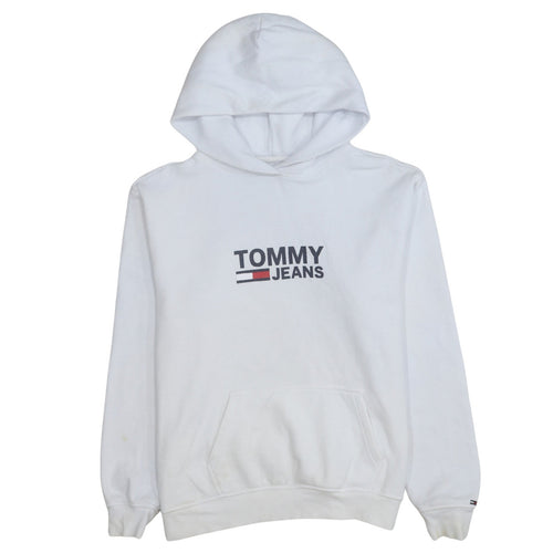 Tommy Jeans Men's White Pullover Hoodie Size S Logo Fleece Sweatshirt