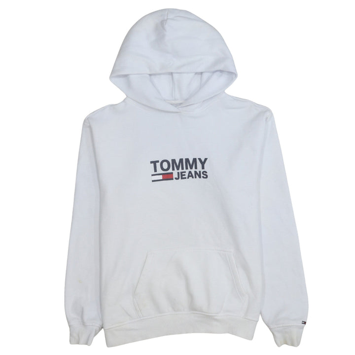 Tommy Jeans Men's White Pullover Hoodie Size S Logo Fleece Sweatshirt