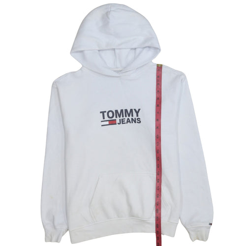 Tommy Jeans Men's White Pullover Hoodie Size S Logo Fleece Sweatshirt