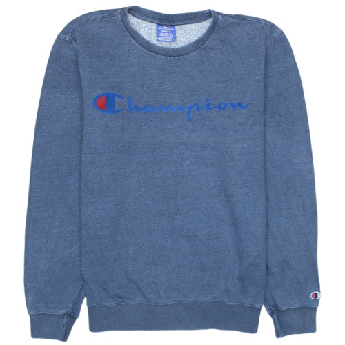 Champion Men's Blue Small Crew Neck Logo Pullover Sweatshirt