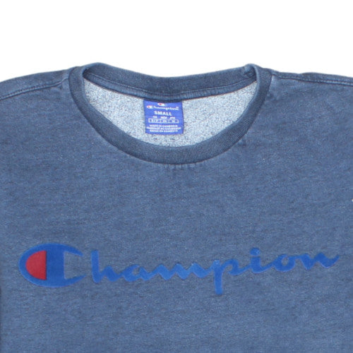 Champion Men's Blue Small Crew Neck Logo Pullover Sweatshirt