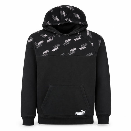 Front view of Puma Men's Black Small Pullover Hoodie with Logo Print