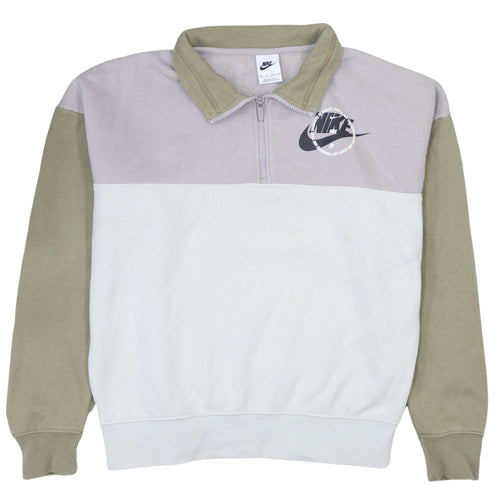 Nike Women's Grey Beige Colourblock 1/4 Zip Sweatshirt XS