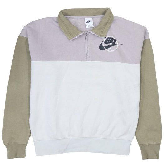 Nike Women's Grey Beige Colourblock 1/4 Zip Sweatshirt XS