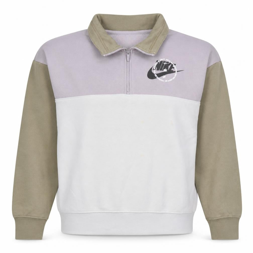 Front view of Nike Women's Grey Beige Colourblock 1/4 Zip Sweatshirt XS