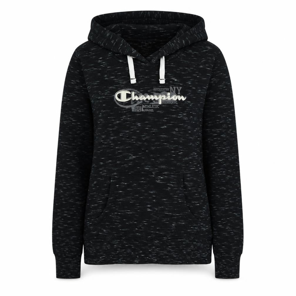 Front view of Champion Women Black Medium Pullover Hoodie with Logo Print