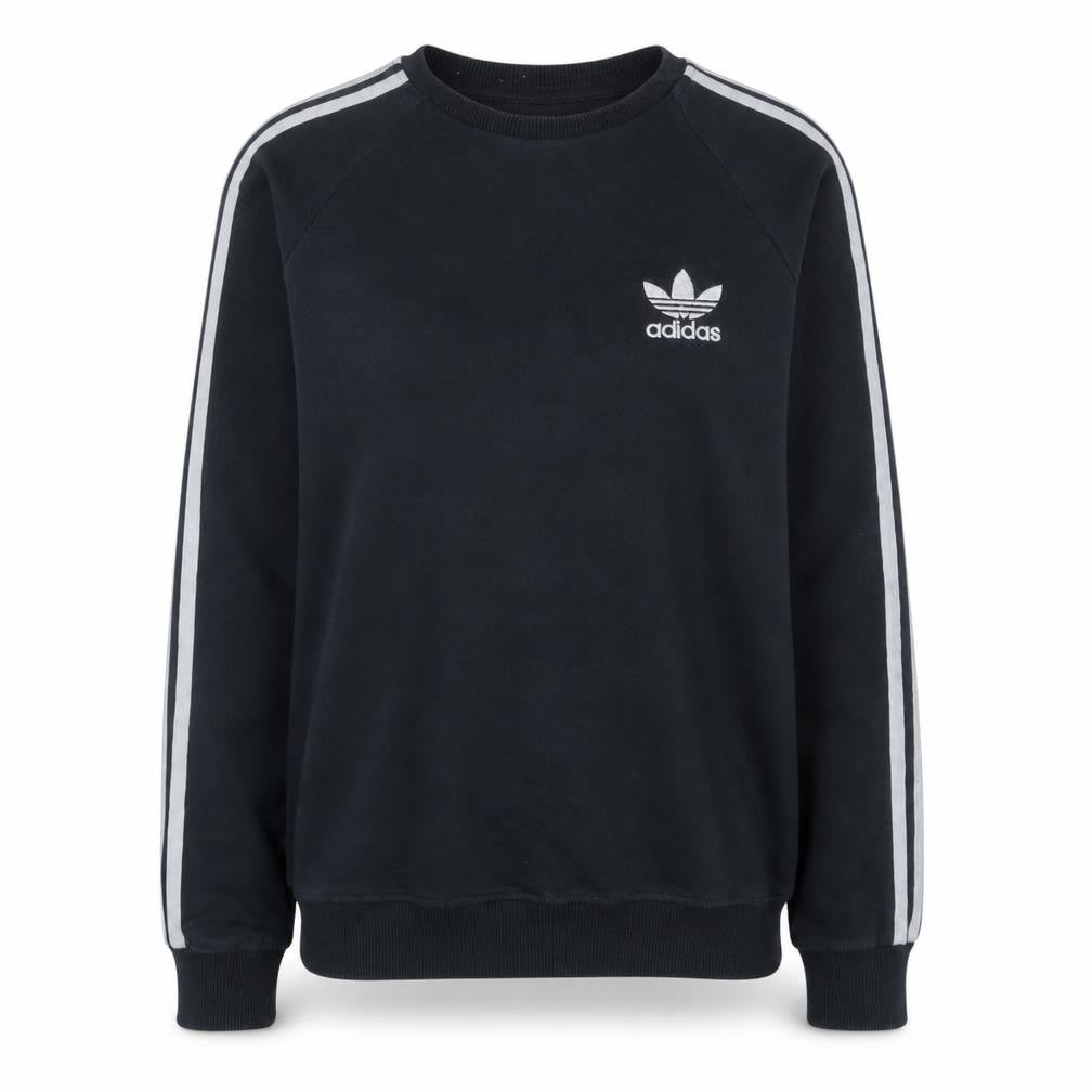 Front view of Adidas women’s black small crew neck pullover sweatshirt