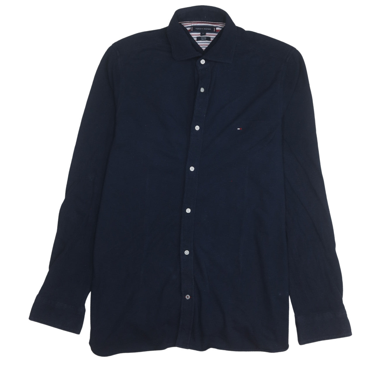 Tommy Hilfiger Men's Blue Slim Fit Knitted Cotton Long Sleeve Shirt XL
