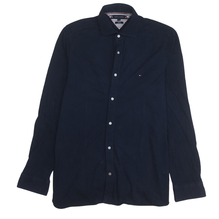 Tommy Hilfiger Men's Blue Slim Fit Knitted Cotton Long Sleeve Shirt XL