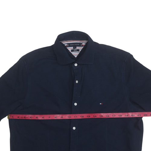 Tommy Hilfiger Men's Blue Slim Fit Knitted Cotton Long Sleeve Shirt XL