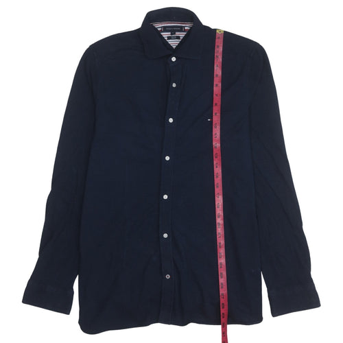 Tommy Hilfiger Men's Blue Slim Fit Knitted Cotton Long Sleeve Shirt XL