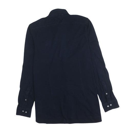 Tommy Hilfiger Men's Blue Slim Fit Knitted Cotton Long Sleeve Shirt XL