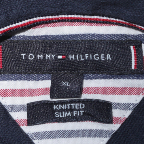 Tommy Hilfiger Men's Blue Slim Fit Knitted Cotton Long Sleeve Shirt XL