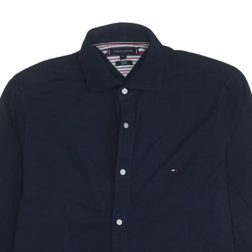Tommy Hilfiger Men's Blue Slim Fit Knitted Cotton Long Sleeve Shirt XL