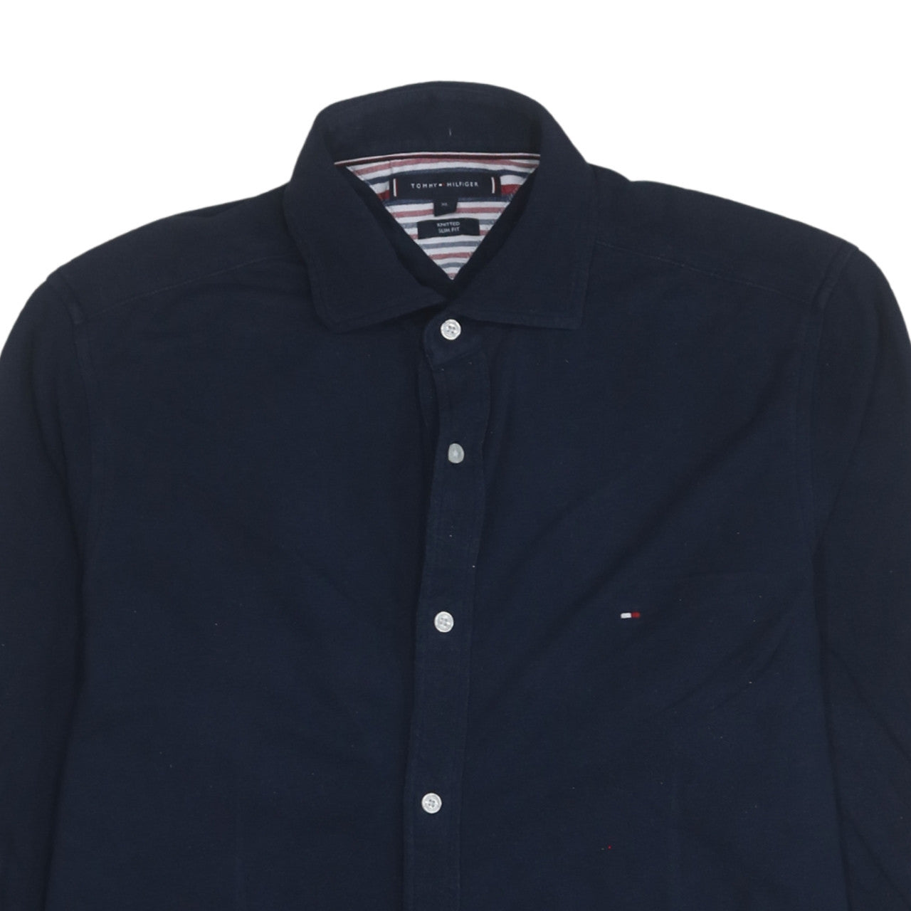 Tommy Hilfiger Men's Blue Slim Fit Knitted Cotton Long Sleeve Shirt XL